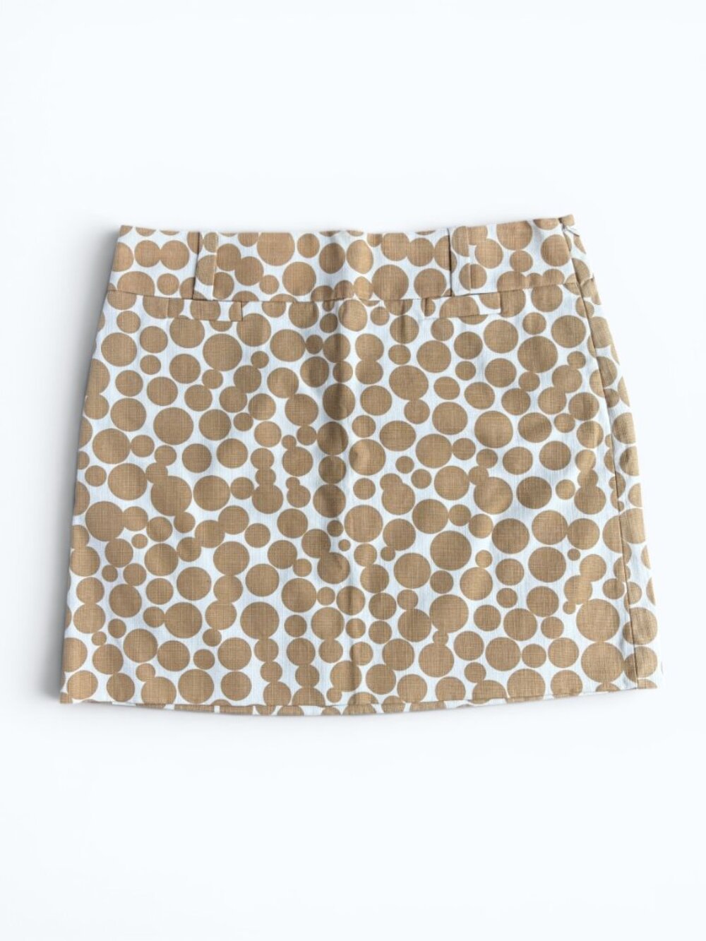 J.Crew Deco Dot Mini Skirt Tan White Cotton Polka Dot Size 2